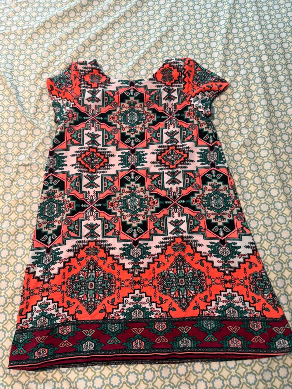 GB Girls Size L 12/14 Coral Teal Geometric Southwestern Shift Dress